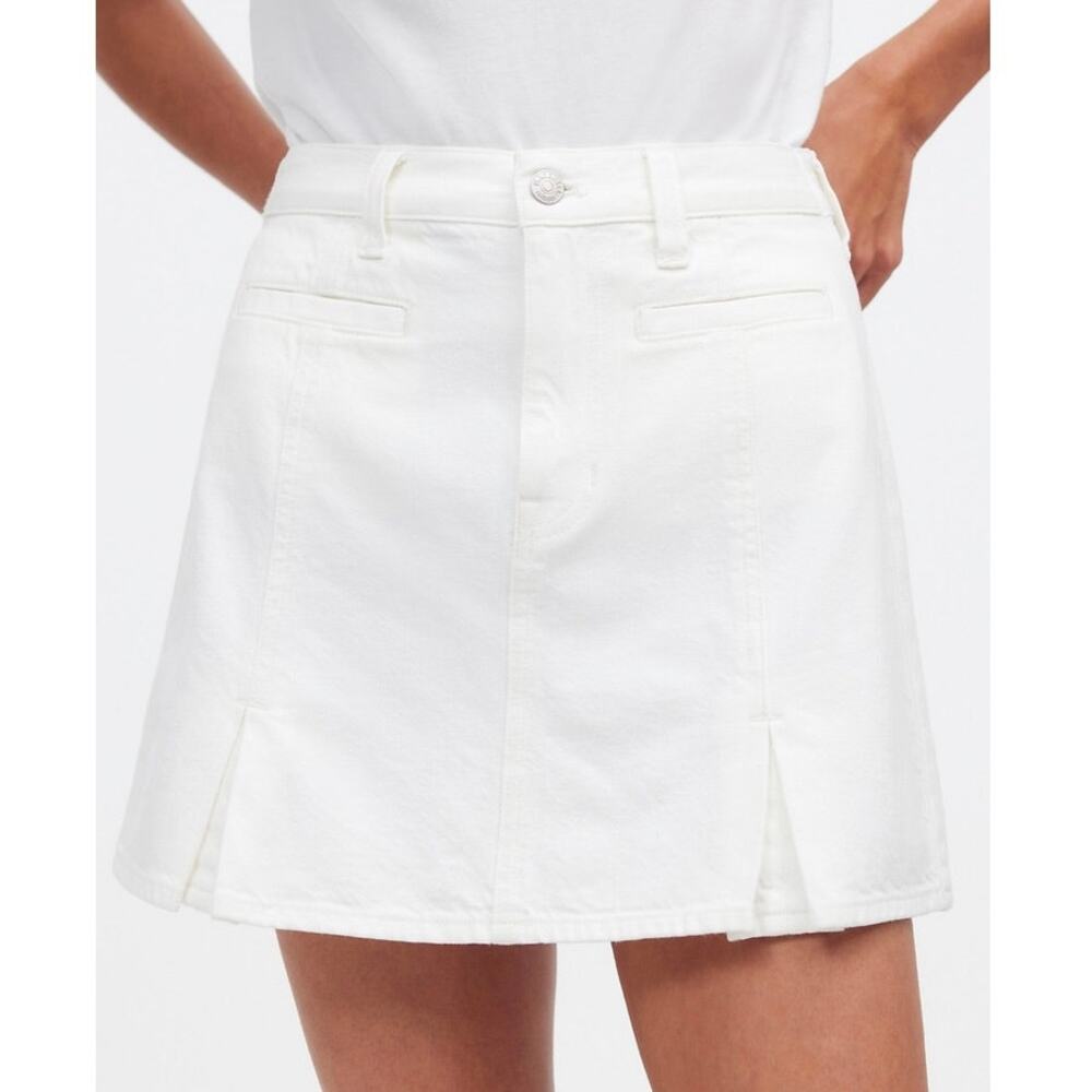 NWT Madewell Denim Pleated Mini Skirt in Tile White Size 27